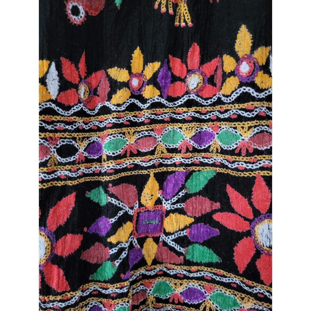 Boho Embroidered Maxi Skirt Black Floral Peacock Festival Bohemian - Picture 4 of 9